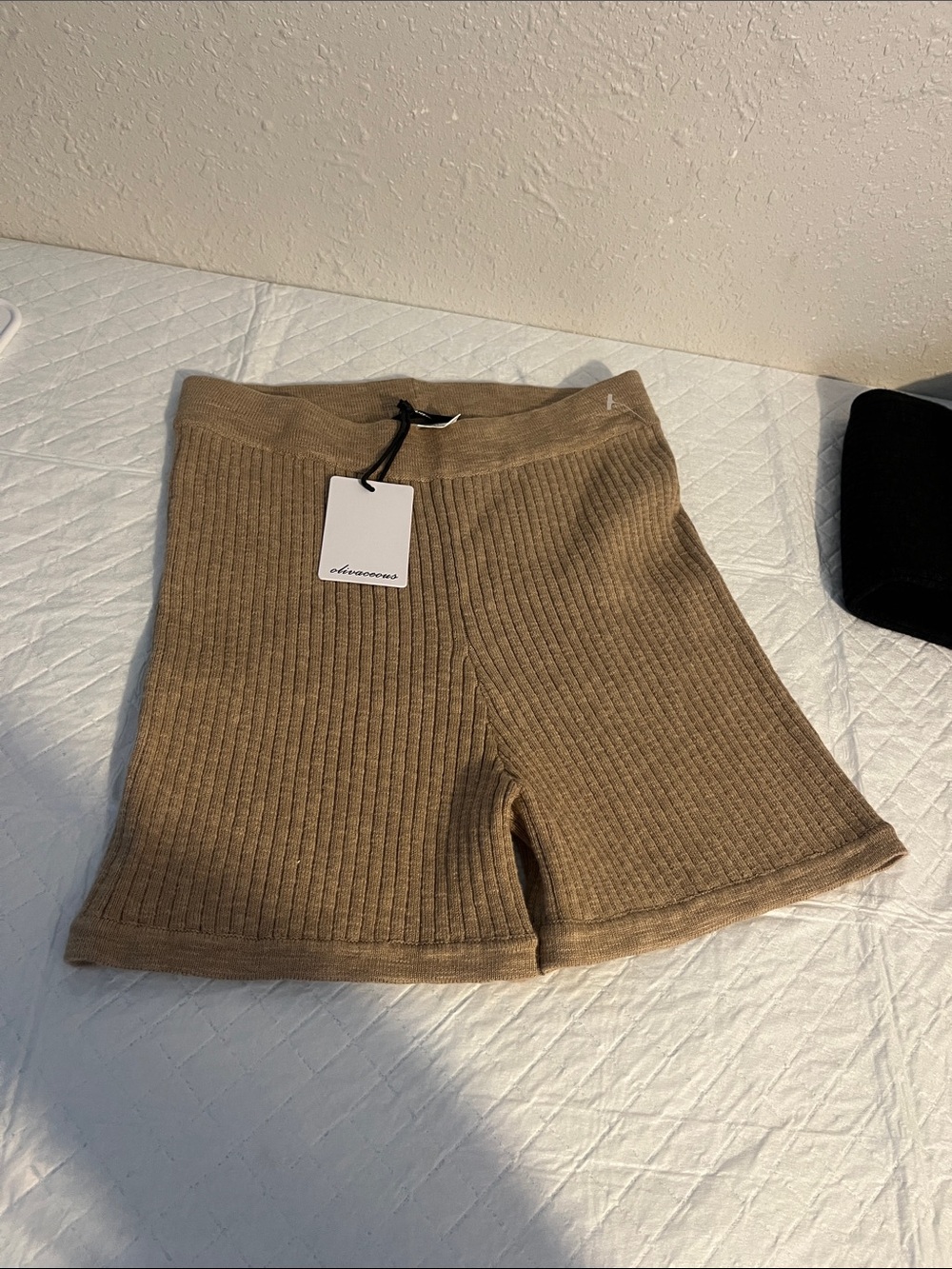 Olivaceous Ribbed Bike Shorts in Camel Brown